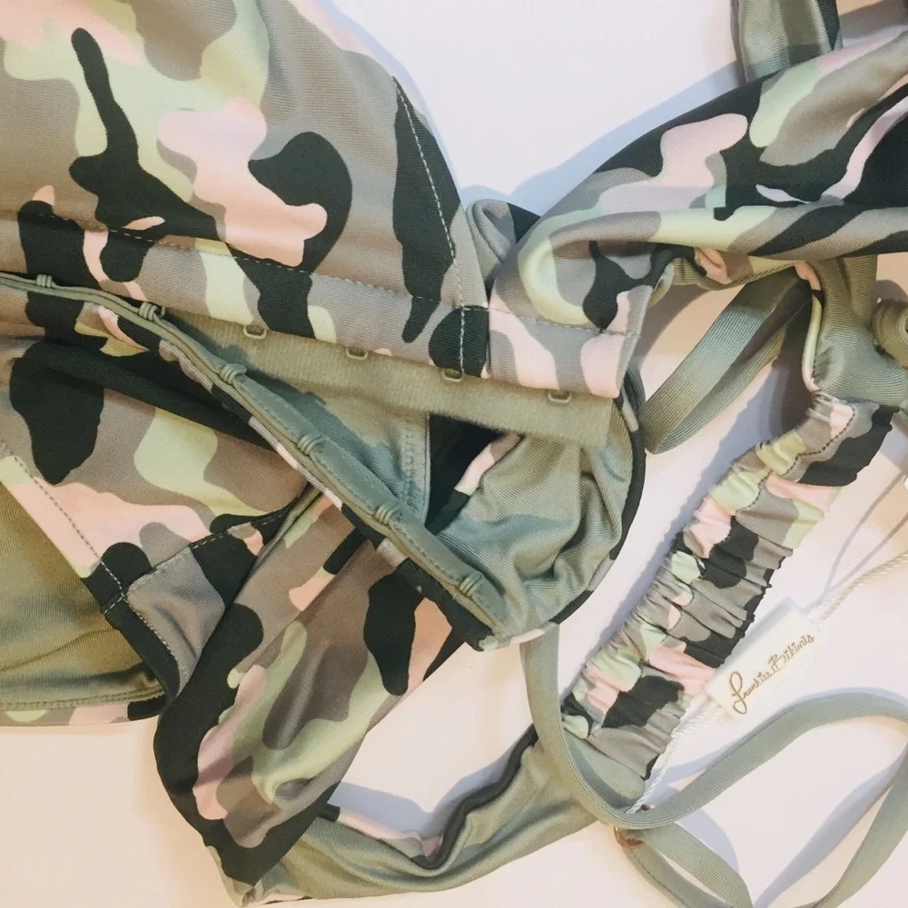 FRANKIE'S BIKINIS Camo Corset Cheeky Bikini Set Size MEDIUM Swimsuit Beach $195